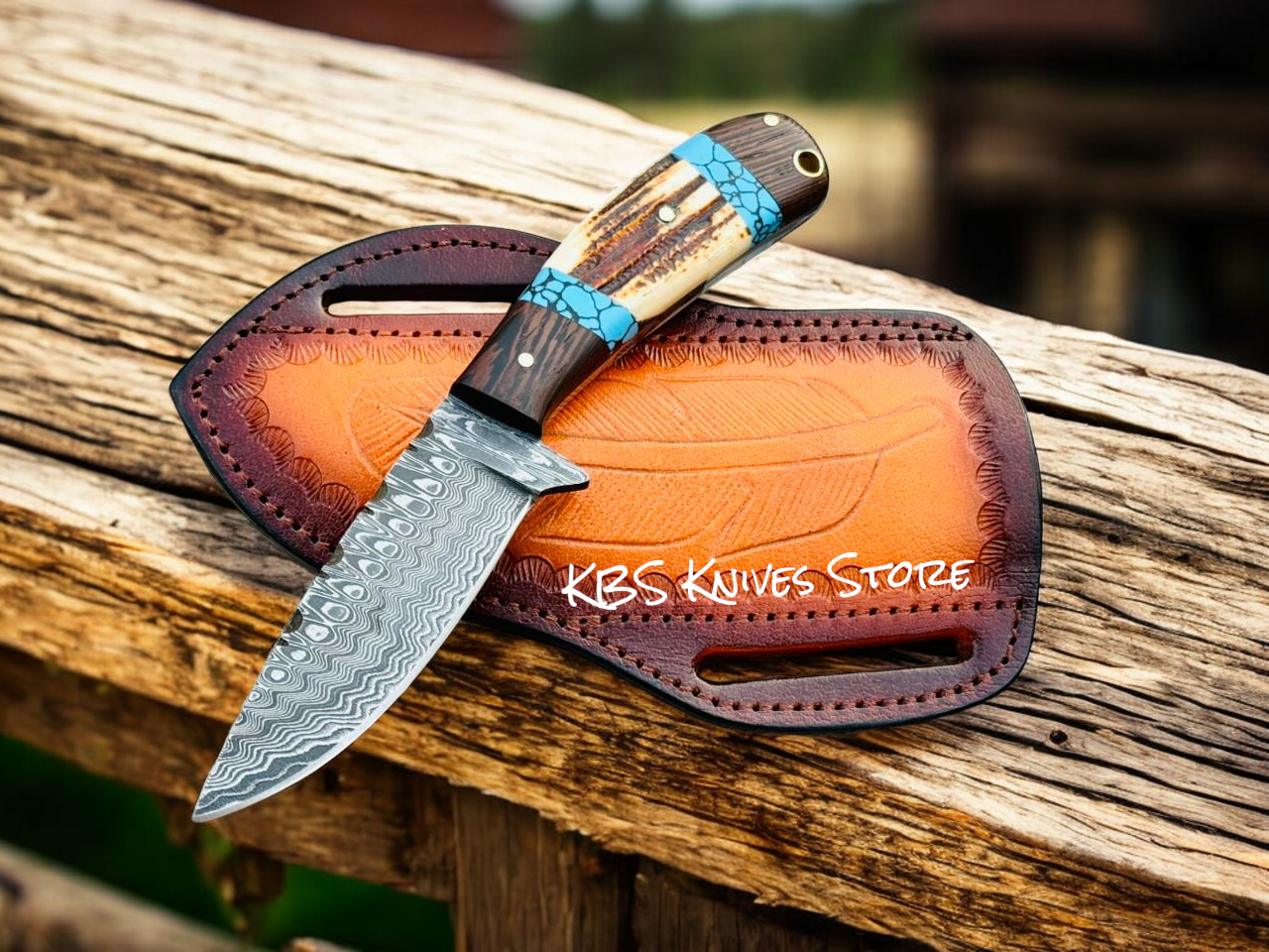 Dallas Cowboys Knife Set – 3.75" Damascus Blade with Antler & Turquoise