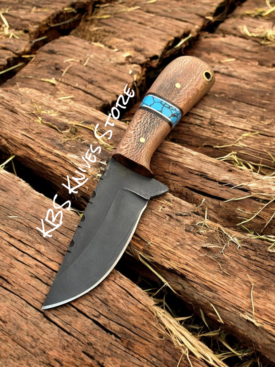 Old Western Knife – 3.5" D2 Steel Blade with Lacewood & Turquoise Handle by kbs knives