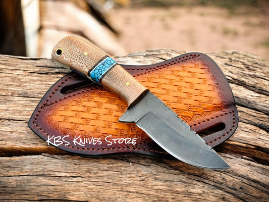 Old Western Knife – 3.5" D2 Steel Blade with Lacewood & Turquoise Handle