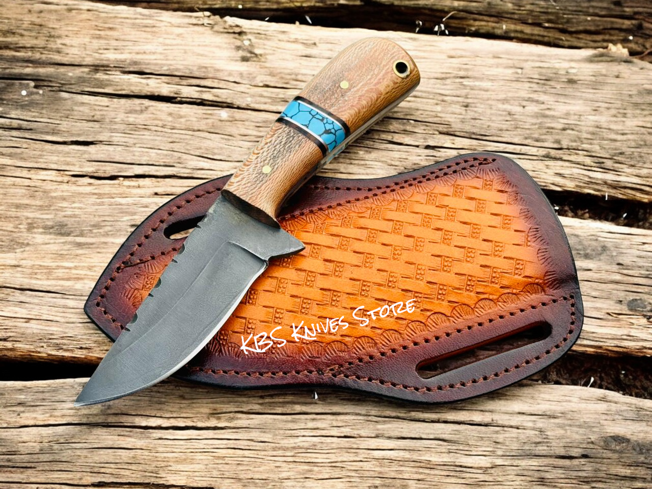 Old Western Knife – 3.5" D2 Steel Blade with Lacewood & Turquoise Handle