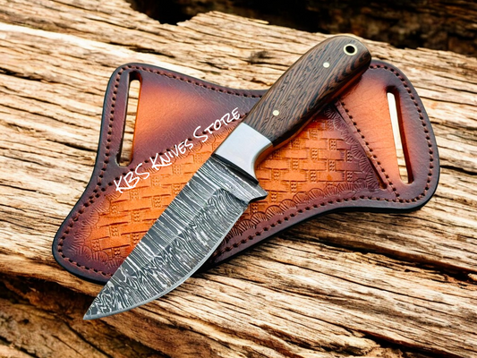Western Knife Sheaths – 3.75" Fire Damascus Blade Wenge Wood Handle