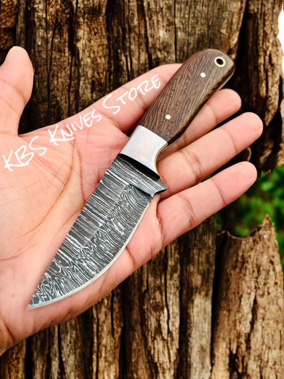 Western Knife Sheaths – 3.75" Fire Damascus Blade Wenge Wood Handle by kbs knives store
