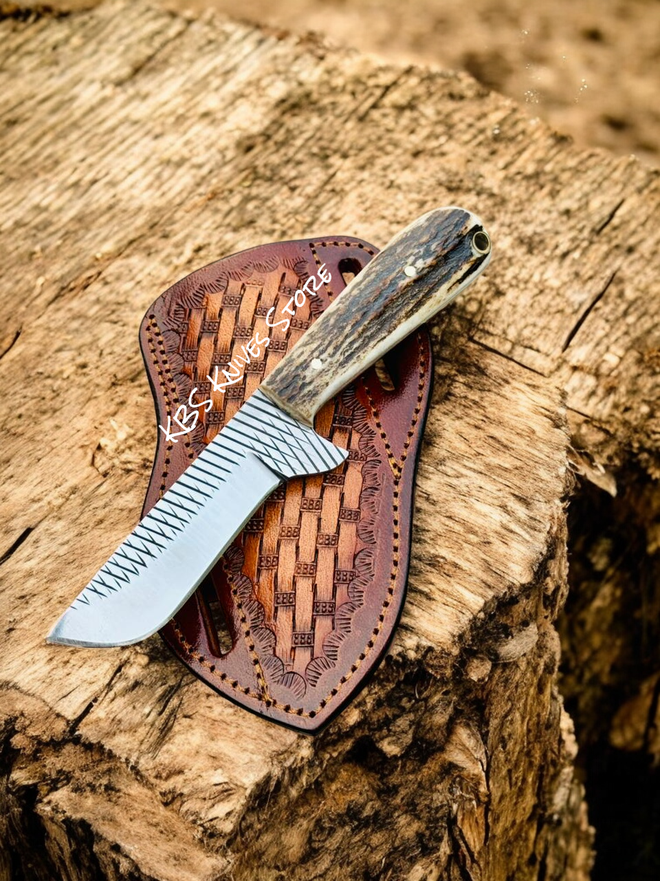 Deer Skinny Knife – 3.6" Rasp File Steel Blade with Antler Horn Handle