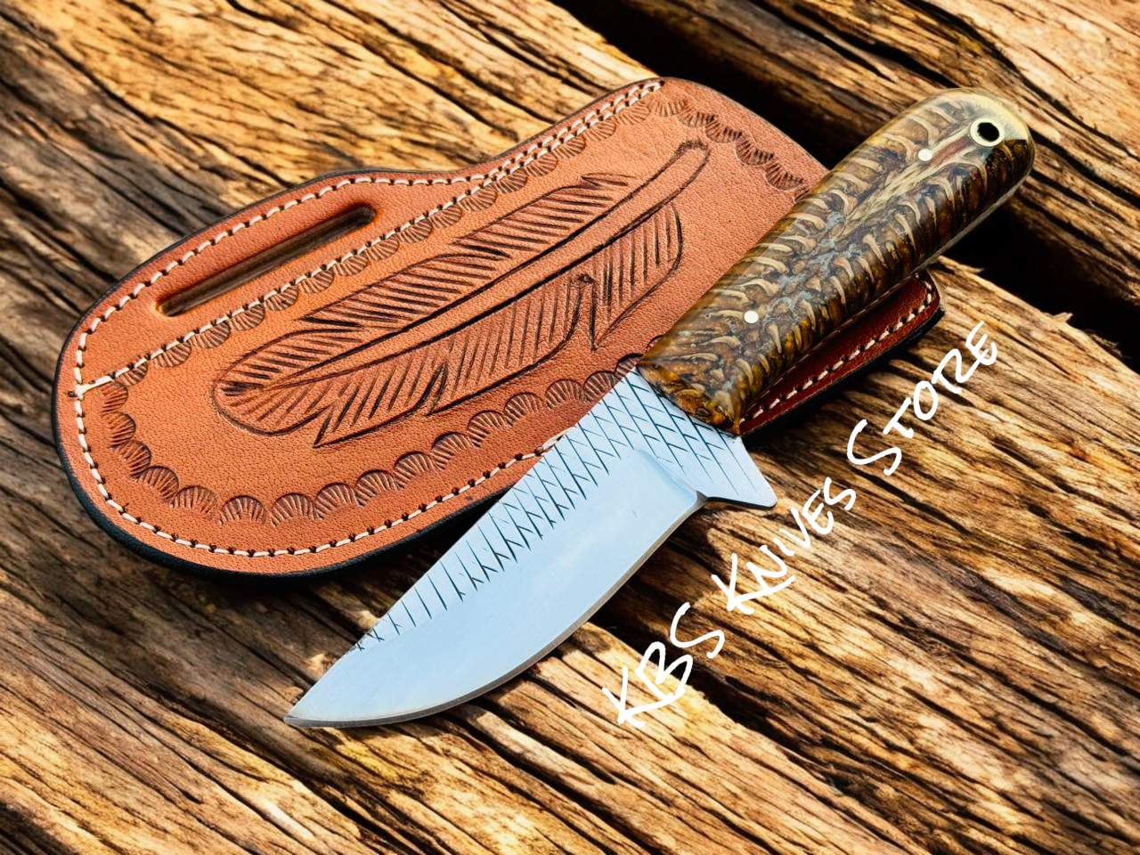 Best Ranch Knife – 3.75" Rasp File Steel Blade with Pine Cone Handle
