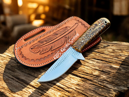 Best Ranch Knife – Handmade 3.75" Rasp File Steel with pine cone handle