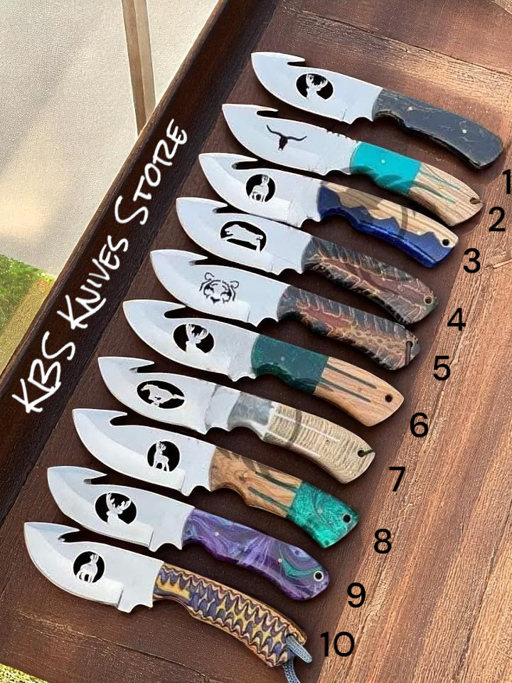 Working cowboy knives with 4.5 inch D2 steel blade and pine cone resin handle
