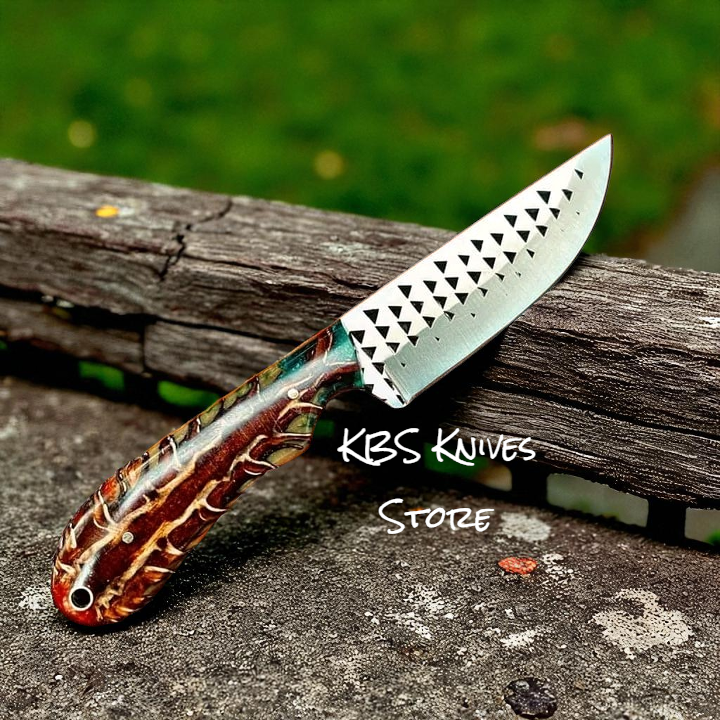 Working cowboy knives with 4 inch rasp steel blade and pine cone resin handle for lone riders