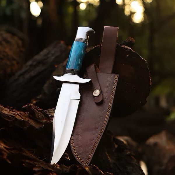 Hunting Knife for Hunter – 12" D2 Steel Blade with Turquoise Bone Handle & Western Sheath

