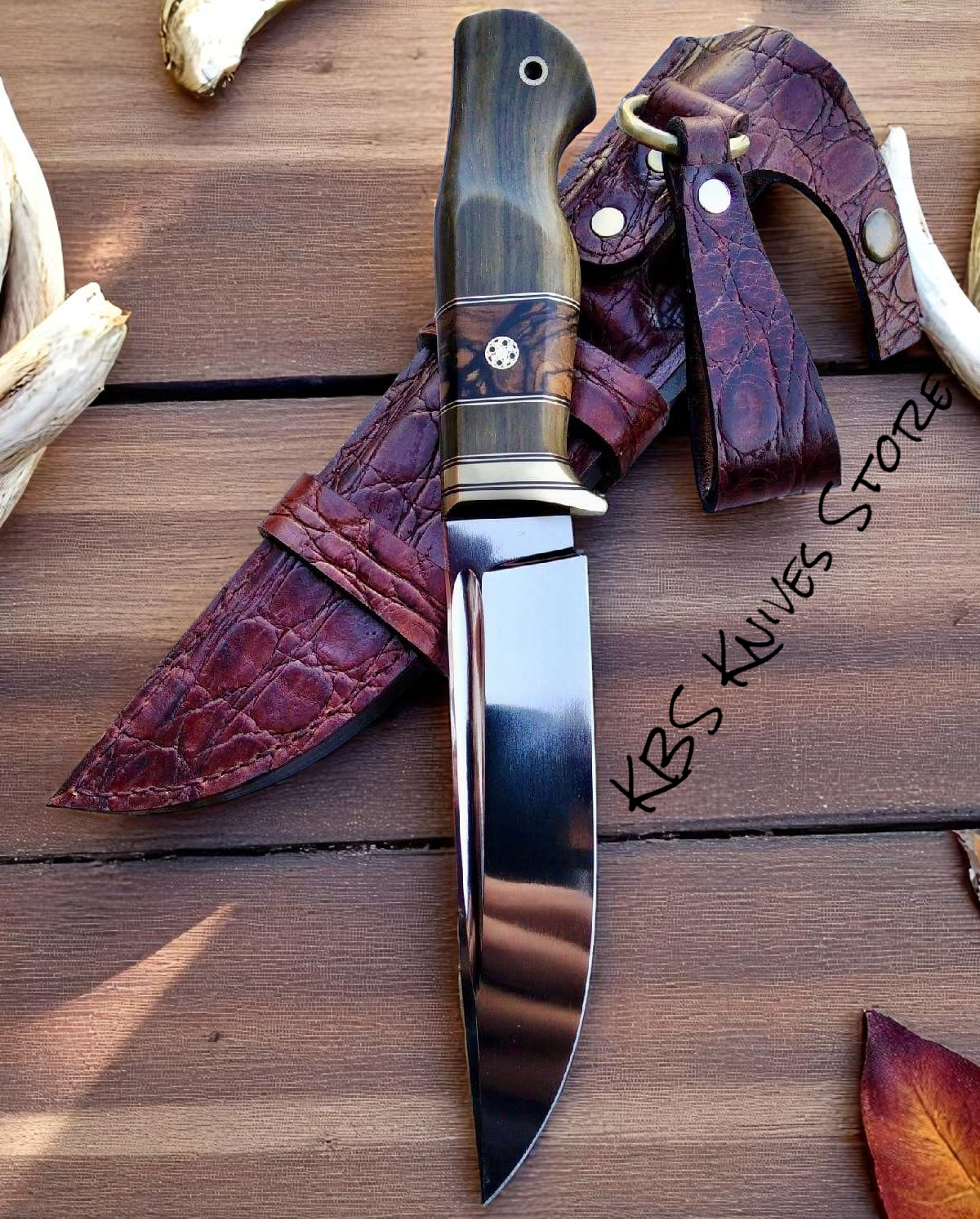 Dawn Stalker – Big hunter knife with mirror-polished D2 steel & walnut-rosewood handle

