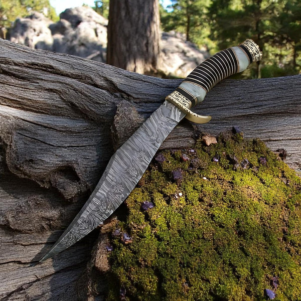 Big Bowie Knife – 16" Damascus Steel Blade with Epoxy Resin & Buffalo Horn Handle

