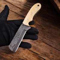 Castrator Bull Cutter Knife | 8" Handmade Damascus with Leather Sheath