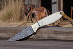 Cowboy Buckaroo Knife Damascus Steel Blade and Deer Bone Handle