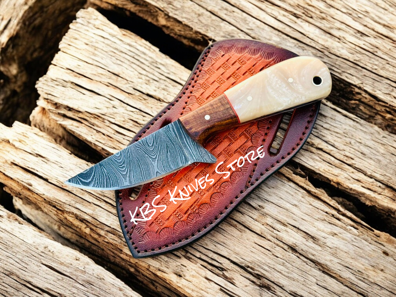 Dallas Cowboys Knife – 3.1" Damascus Blade Rosewood Resin Handle