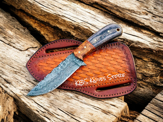 Waistband Knife 3.8" Raindrop Damascus Blade with Rose & Exotic Wood