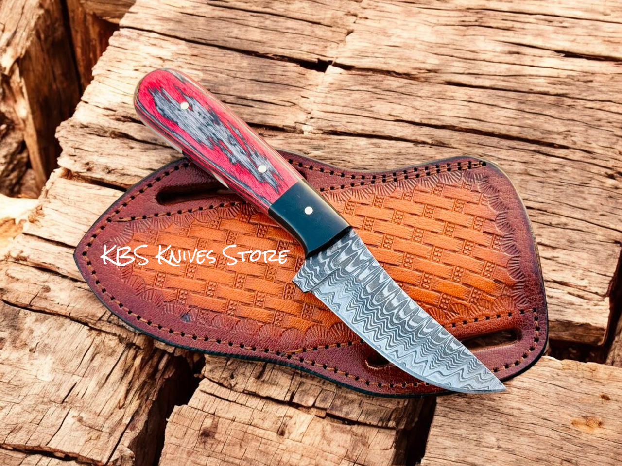 Side Sheath Knife – 3" Damascus Steel Blade with Pakka Wood & Buffalo Horn Handle