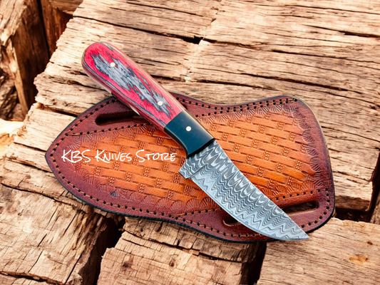 Side Sheath Knife – 3" Damascus Steel Blade with Pakka Wood & Buffalo Horn Handle