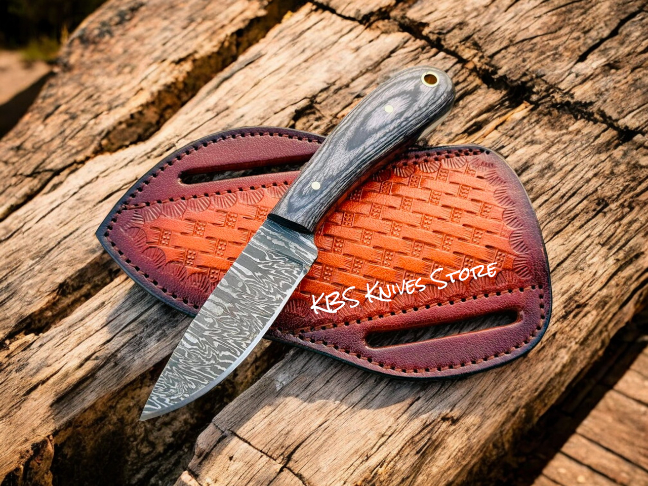 Rear Belt Knife – 3.1" Firestorm Damascus Blade & Exotic Wood Handle