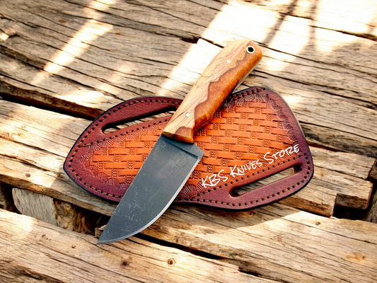 Custom Handle Knife – 3.5" Stone-Washed D2 Blade w/ Leather Sheath
