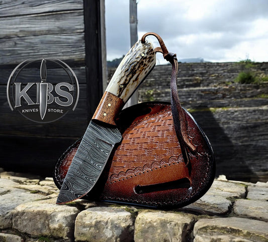 Old West damascus steel Cowboy Knife with sheath