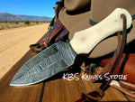 Cowboy Boot Knife – 6.2" Damascus Steel Blade with Bone Handle & Western Leather Sheath

