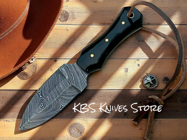 Cowboy Boot Knife – 6.2" Damascus Steel Blade with Buffalo Horn Handle & Western Sheath

