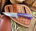 Cowboy knife with rasp steel and purple resin pine cone handle
