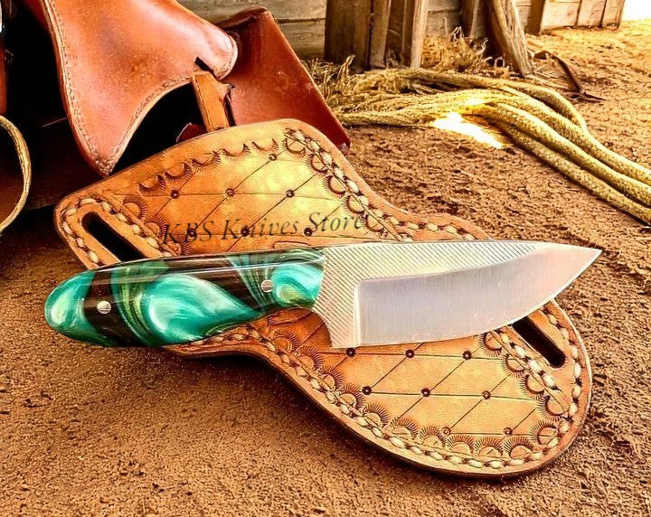 Ranch Cowboy Knife with Epoxy resin handle and leather sheath
