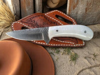 Fixed Blade Custom Cowboy Knife with White pearl Epoxy resin handle and sheath