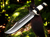 Detailed view of the polished bone and buffalo horn handle with brass guards, showcasing craftsmanship and grip stability.