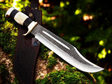 The 16-inch knife placed in its custom leather sheath, offering a secure and stylish carrying option.