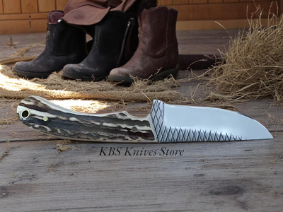 7.25-inch Cowboy Horizontal Carry Knife with Rasp Tool Steel Blade and Leather Sheath