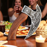 Rosewood Handle Pizza Cutter Axe Close-Up


