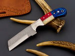 "Custom Handmade Texas Flag Cowboy Farrier Rasp Bull Cutter Knife with Exotic Wood-Bone Texas Flag Handle and Leather Sheath, 8 Inches, Available at KBS Knives Store"