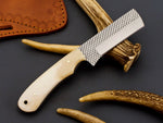 "Custom Handmade Cowboy Farrier Rasp Bull Cutter Knife with Bone Handle and Leather Sheath, 8 Inches, Available at KBS Knives Store"