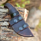 "Custom Handmade Damascus Steel EDC Skinning Knife with Rosewood Handle and Leather Sheath, 7 Inches, Available at KBS Knives Store"