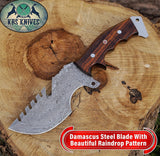 "Custom Handmade Damascus Steel Best Survival Camping Tracker Knife | Rosewood Handle | 10 Inches | Leather Sheath | KBS Knives Store"