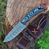 "Exquisite Damascus Hunting Knife with Canvas Micarta Handle | Limited Edition | KBS Knives Store"