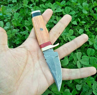 "Exquisite Damascus EDC Skinning Knife | Olive Wood-Brass Guard Handle | 6 Inches | KBS Knives Store"