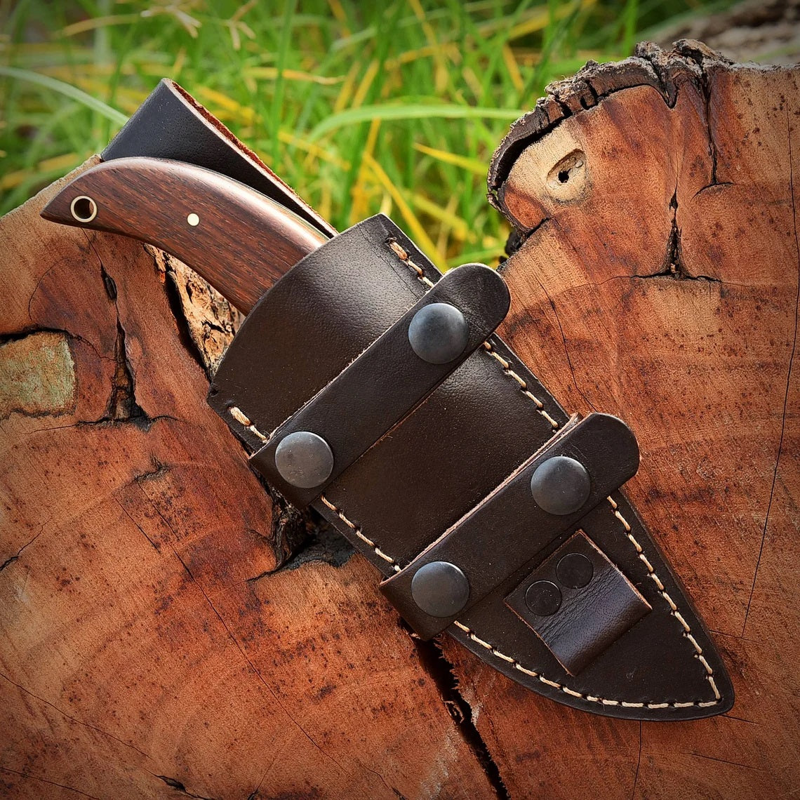 "Custom Handmade 1095 Forged Steel Skinning Knife with Rosewood Handle and Leather Sheath, 7 Inches, Available at KBS Knives Store"