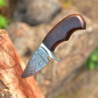 "Custom Handmade Damascus Steel EDC Skinning Knife with Rosewood Handle and Leather Sheath, 7 Inches, Available at KBS Knives Store"