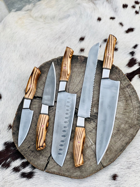 Handmade Chef Knife Santoku Damascus Olive Wood & Dark wood Handle