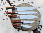 5 Piece Custom Handmade Stainless Steel Kitchen Knives Set with Leather Roll and Rosewood Handles" by KBS Knives Store