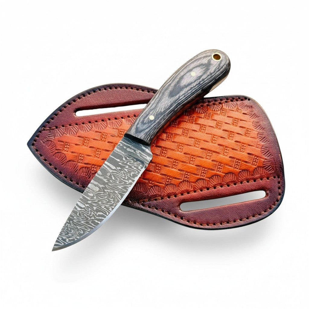 Rear Belt Knife – 3.1" Firestorm Damascus Blade & Exotic Wood Handle