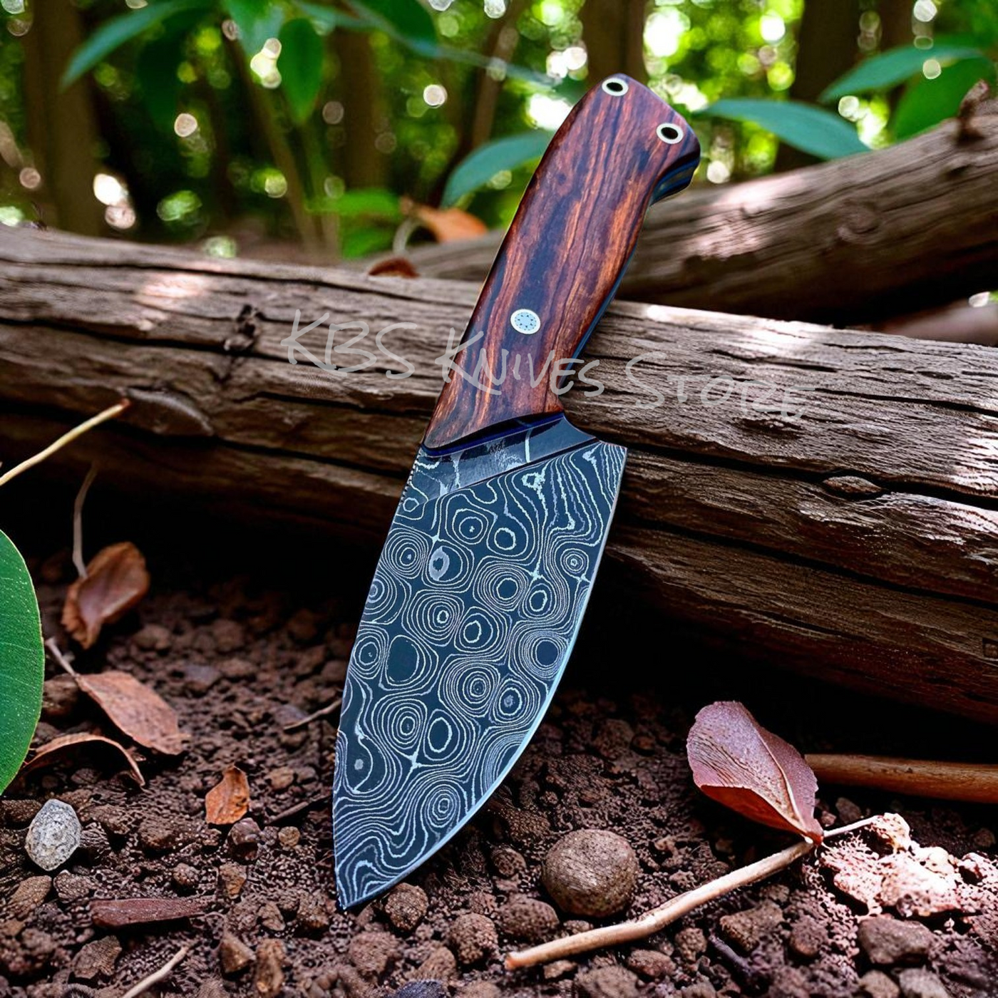Damascus Steel Skinning Knife for Hunters with Rosewood Handle