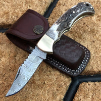 Utility Folding Pocket Knife, Everyday Carry Knife, Compact Folding Knife, Antler Horn Handle, Brass Bolster, 3-Inch Blade, Leather Case, KBS Knives Store