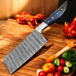 Meat Hacker – Damascus cleaver knife with exotic pakka wood handle & leather sheath

