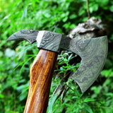 Custom Handmade Damascus Steel Tomahawk Axe with Rosewood Handle - 17 Inches by KBS Knives Store