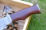 Wilderness Master: Hunting Bowie Knife with Damascus Steel Blade, Rosewood Handle, Damascus Guard, and Leather Sheath