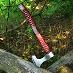 Custom Handmade Hand Engraved High Carbon Steel Viking Tomahawk Axe with Rosewood Handle and Leather Wrap by KBS Knives Store