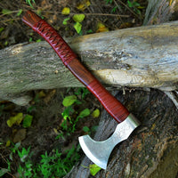 Custom Handmade Hand Engraved High Carbon Steel Viking Tomahawk Axe with Rosewood Handle and Leather Wrap by KBS Knives Store